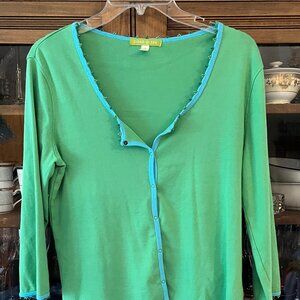 Sigred Olsen Bright Green Blue Beaded Cotton Size Medium